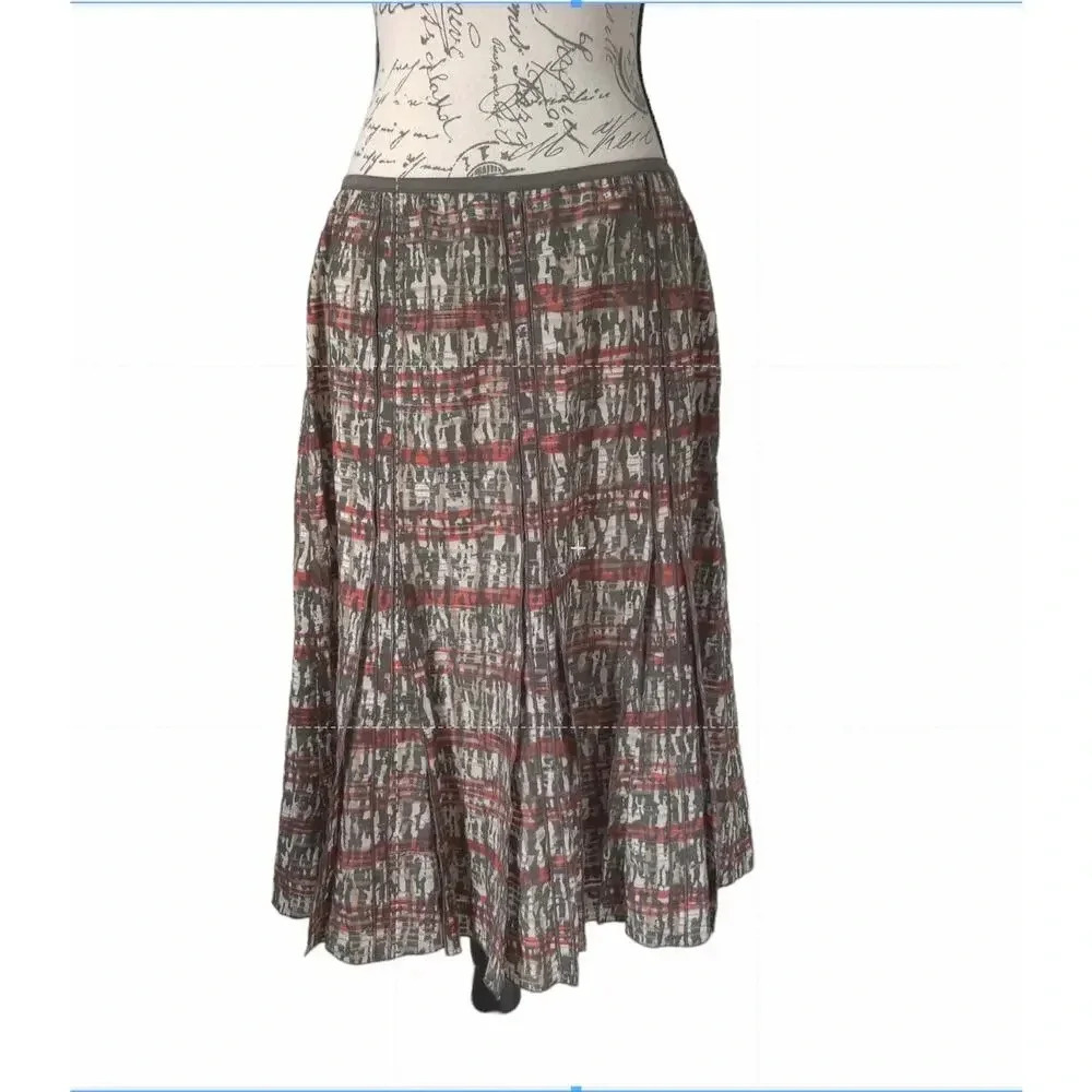 Nic + Zoe Women's Striped Camo Printed Midi Skirt Pleated Sz 12 Green Red A-line - Picture 8 of 8
